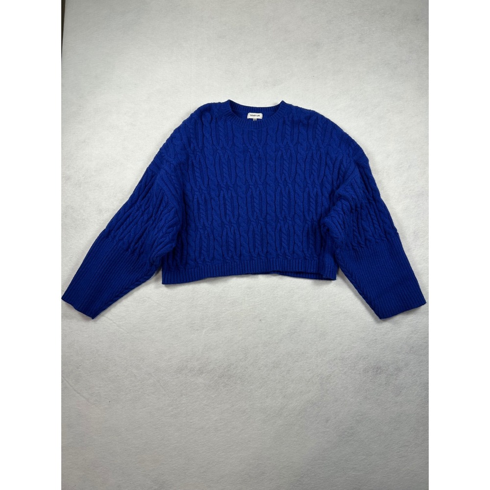 Sugar Lips Royal Blue Cable Knit Cropped Sweater Womens Medium T8851ST Cobalt